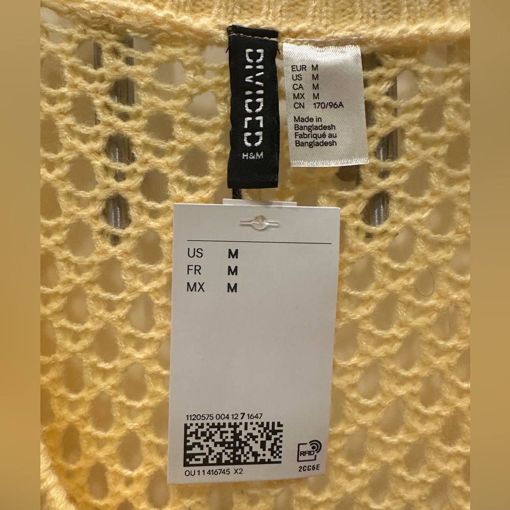 H&M Bright Pastel Yellow Orange Chunky Knit Sweater Cardigan long sleeve - Picture 5 of 11